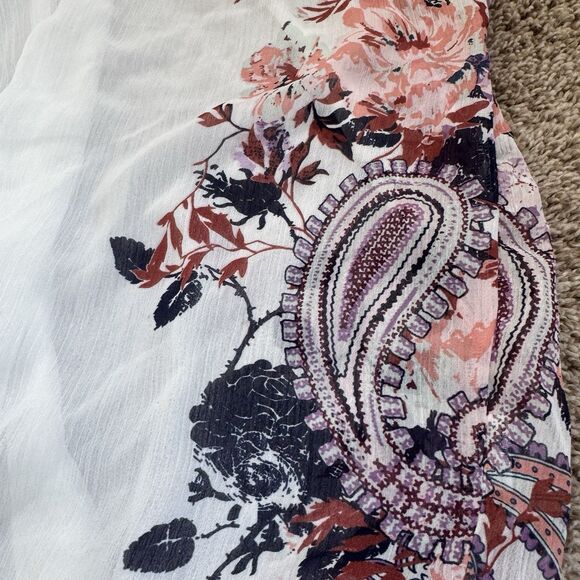 Lightweight Floral Paisley And Cream Kimono Boho Blouse Over Shirt Size Medium - Picture 5 of 5